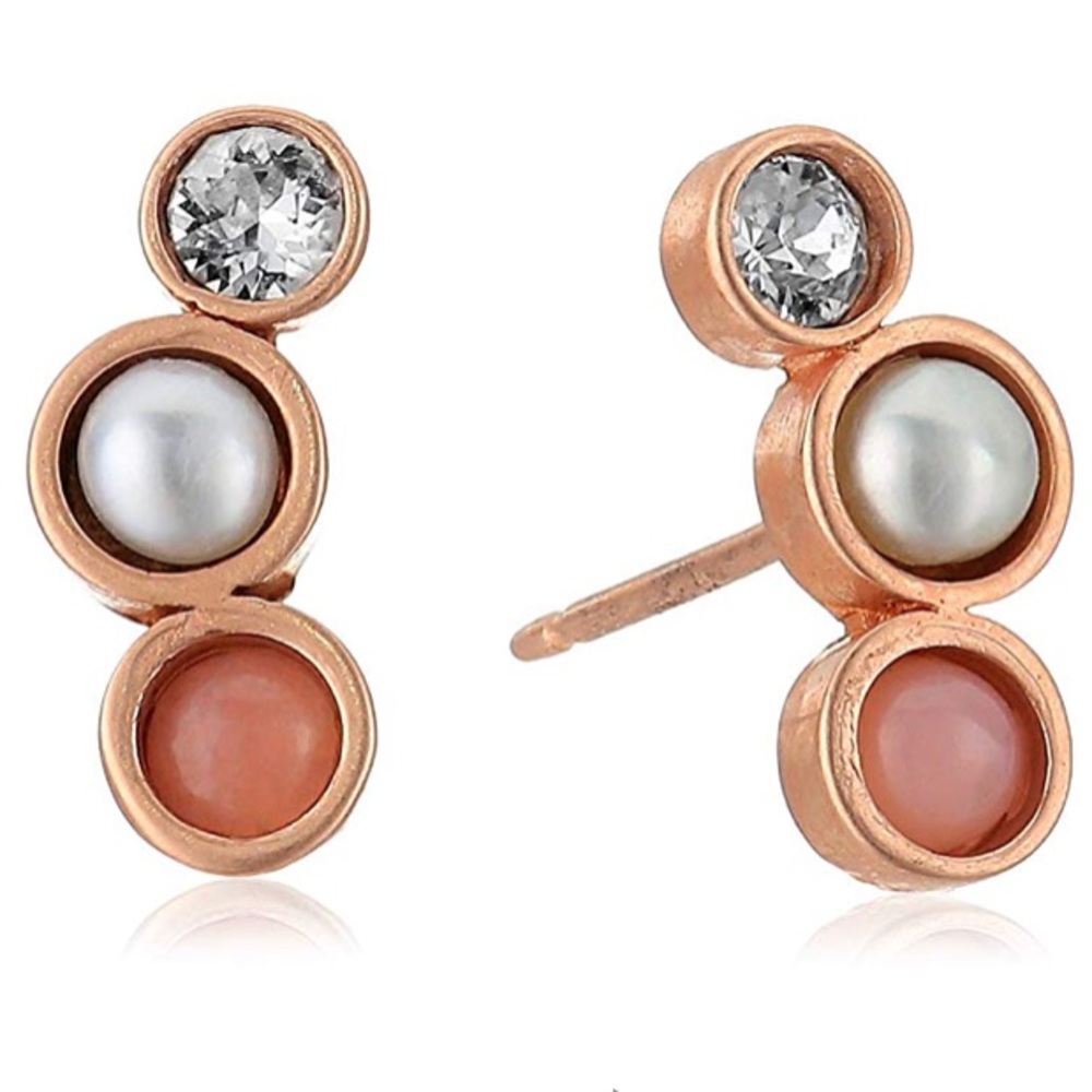dogeared // rose gold three stone stud earrings